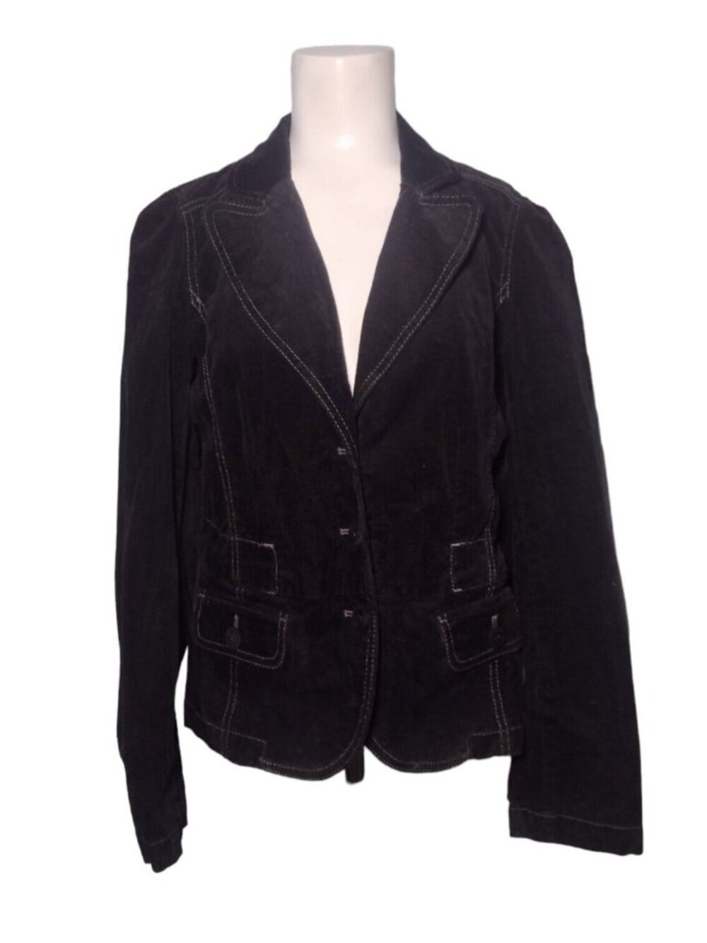 Loft Y2K Corduroy 3 Button Peplum Blazer 4 Black Pockets Office Whimsigoth